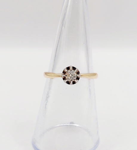 Bague 52 Bague solitaire antique or jaune, diamant taille ancienne 0.14 carat (circa 1900) 58 Facettes A05954