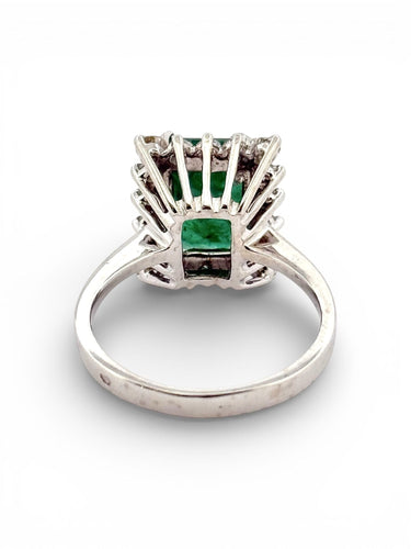 Bague 55 Bague en or blanc 18 carats diamants et émeraude 58 Facettes