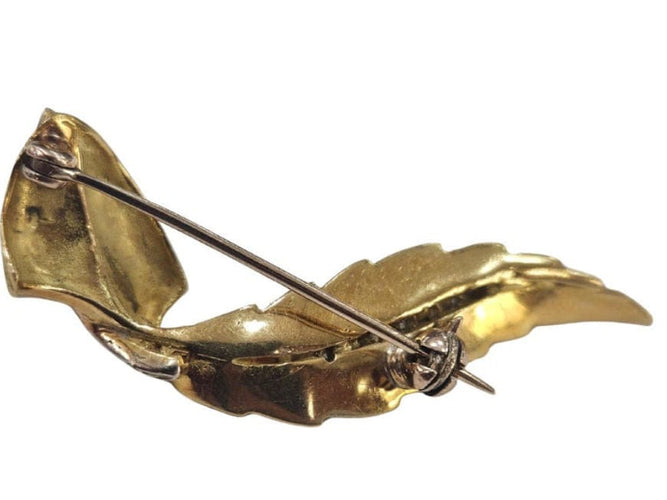 Broche Broche plume Masriera, années 1950, or jaune et blanc, diamants 58 Facettes E26