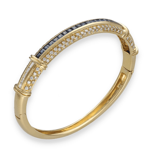Bracelet Bracelet Jonc Ouvrant Or Jaune 18k – Saphirs Calibrés 1.0 ct et Diamants 2.50 cts – Années 1990 58 Facettes FB10815