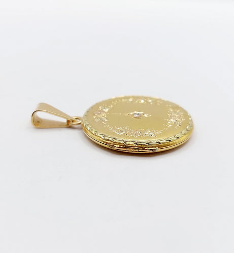 Pendentif Pendentif porte-photo Art nouveau en or 18k, couronne de fleurs et diamant 58 Facettes A06569