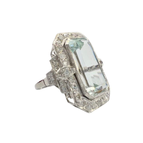 Bague SORTIJA ESTILO ART DECO de PLATINO con AGUAMARINA y DIAMANTES 58 Facettes Q222B