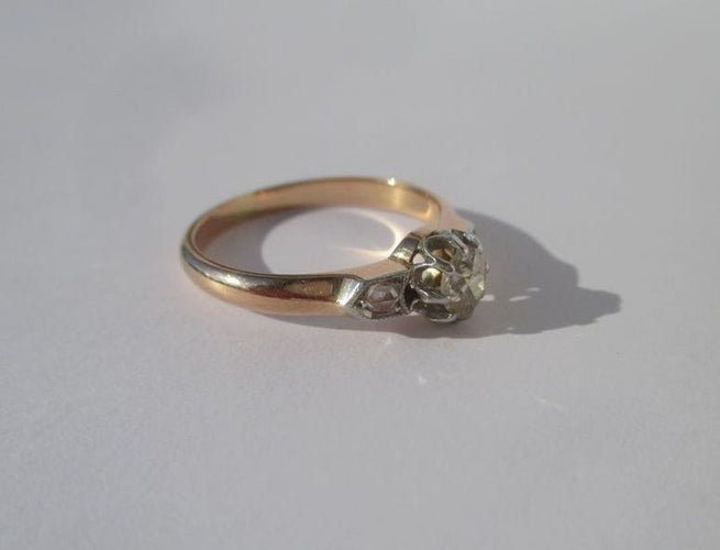Bague 54.5 Bague solitaire Art Nouveau Diamant Or rose et Platine 58 Facettes