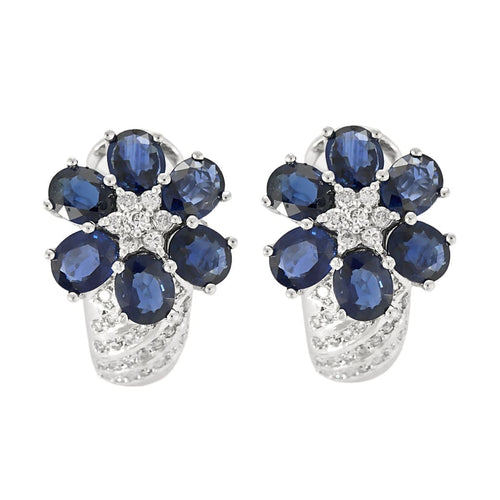 Boucles d'oreilles Boucles d'oreilles fleurs en or blanc, diamants et saphirs 58 Facettes 240725