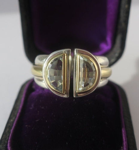 Bague 49 CHRISTOFLE - bague ‘Variations’ 1986 or jaune, argent, aigue marine 58 Facettes
