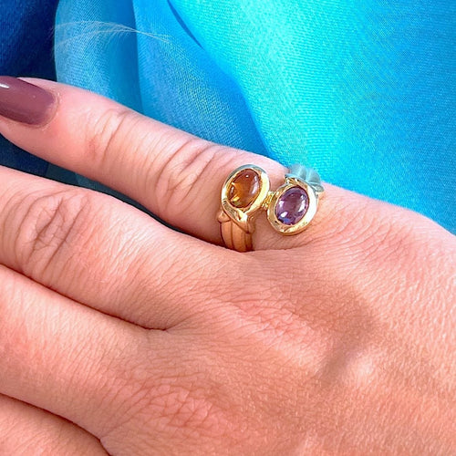 Bague 52 Bague Toi et Moi Améthyste et Citrine Or Jaune 18 K 58 Facettes AA 1711
