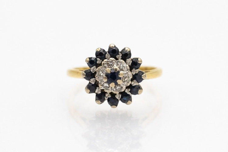 Bague 50 Yellow gold ring with diamonds and sapphires 58 Facettes 10323