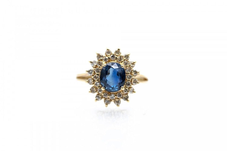 Bague Bague avec saphir et diamants en or jaune 14 carats 58 Facettes 11772