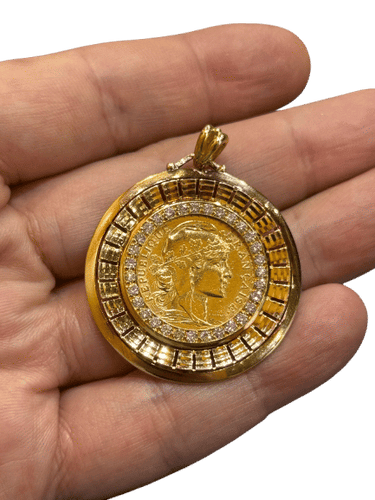 Pendente Pendente moneta 20 franchi gallo in oro e diamanti 58 Facettes