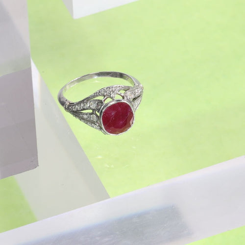 Bague 52 Bague de rêve décorative en rubis et diamants birmans 58 Facettes 16319-0014