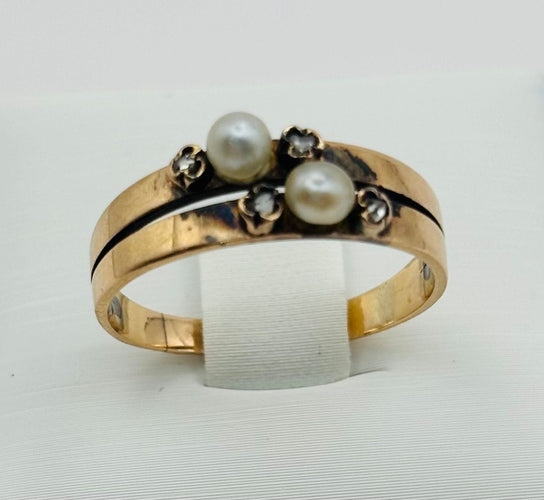 Bague Bague Art Déco en or jaune avec diamant et perle 58 Facettes 50115