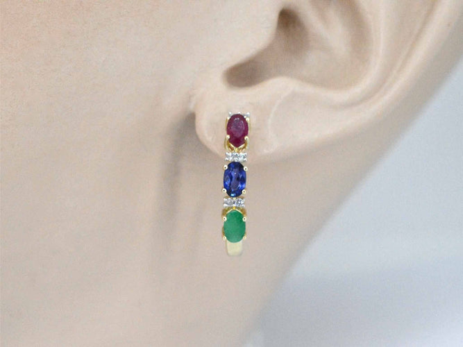 Boucles d'oreilles Boucles d'oreilles en or avec pierres précieuses multicolores et diamants 58 Facettes 2276