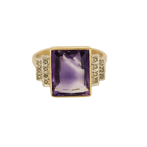 Bague 54 Bague en or jaune et platine, améthyste et diamants 58 Facettes BLO0462