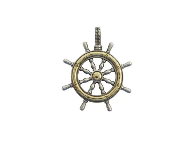 Pendentif rare vintage pendentif HERMES barre a roue en argent 800 & or jaune 18k 24.8 gr 58 Facettes 268491