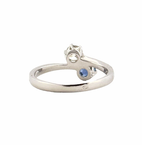 Bague 53 Bague Toi et Moi en or blanc 18 carats diamant et saphir 58 Facettes