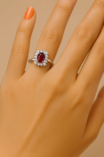 Bague 52 Bague en or blanc avec rubis central et diamants – Modèle rosette classique 58 Facettes 50009
