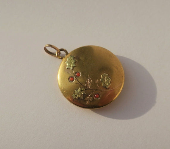 Pendentif Pendentif ancien porte-bonheur houx en or rose 18 carats 58 Facettes