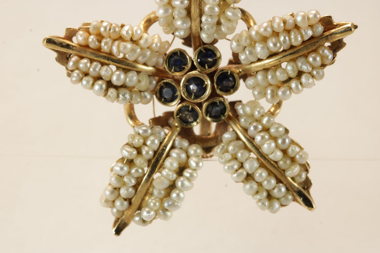 Boucles d'oreilles Boucles d'oreilles en or, perles et saphirs antiques 58 Facettes 7690