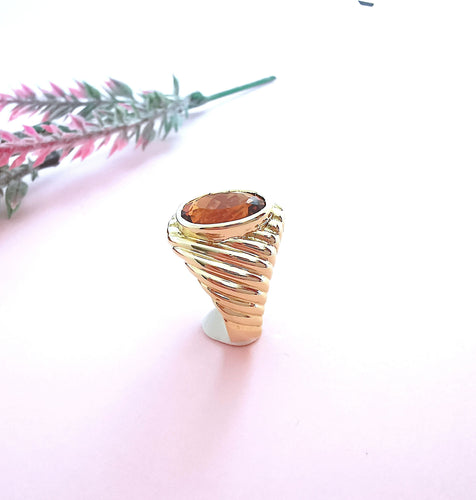 Bague 53.5 Bague godronnée - Citrine Madère - Or Jaune 18 K 58 Facettes AA 1656