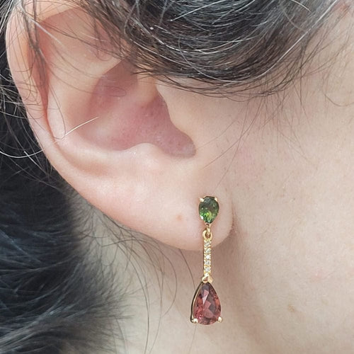 Boucles d'oreilles Boucles d’oreilles en or rose 18k, tourmalines, rubellites et diamants 58 Facettes PE966