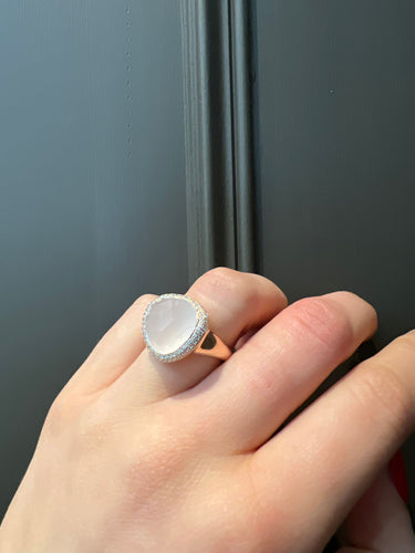 Bague 54 Bague en or rose 18 carats avec quartz blanc de 8,05 ct et diamant 58 Facettes