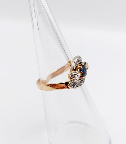 Bague 48 Bague tourbillon antique or rose saphir et diamants taille rose (circa 1900) 58 Facettes A06284