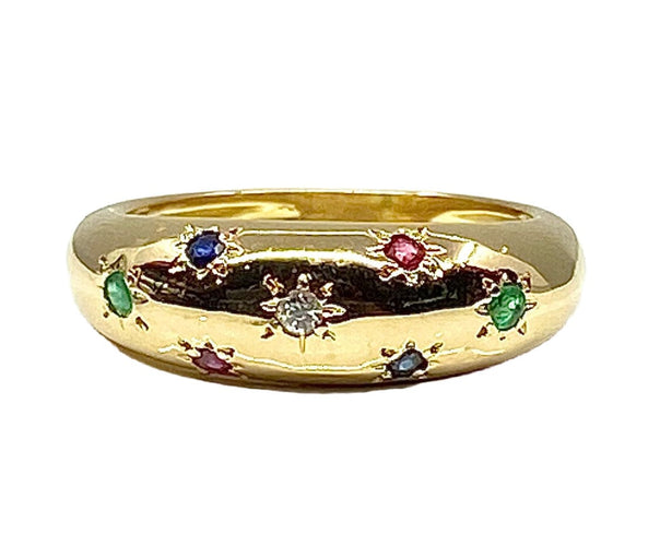 Bague 52 Bague en or jaune 18 carats, multipierres precieuses 58 Facettes AB564