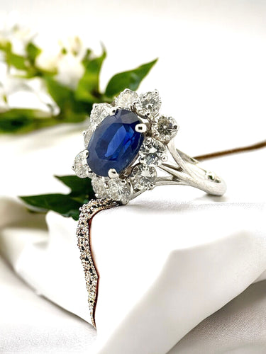 Bague 55 Bague en or saphir de Ceylan non chauffé et diamants 58 Facettes