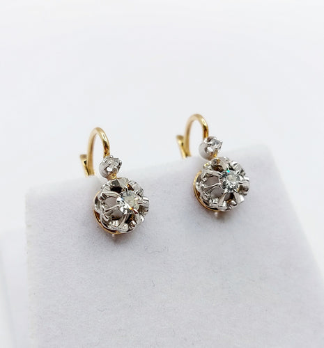 Boucles d'oreilles Dormeuses or jaune, diamants taille ancienne et diamant taille rose (circa 1900) 58 Facettes A05647
