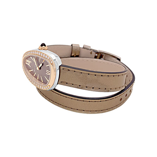 Montre Montre Bulgari, "Serpenti", en or rose, diamants, acier, cuir. 58 Facettes 34892