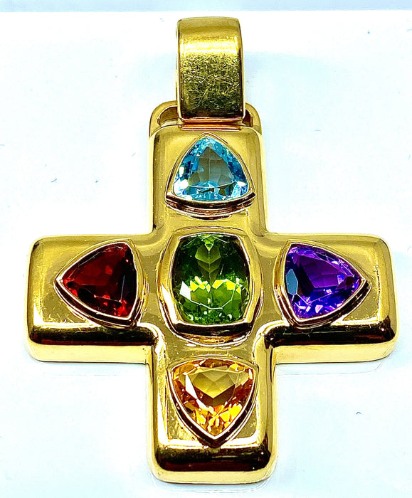 Pendentif Croix en or 18 carats en pierres semi-precieuses 58 Facettes AB165