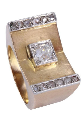 Bague 53 Bague Tank ors jaune et blanc, diamants 58 Facettes 083851