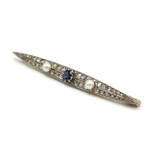 Broche Broche or jaune platine, diamants, saphir et perles 58 Facettes 240340R