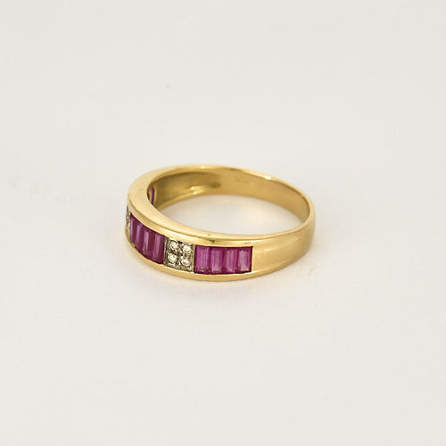 Bague 54 Bague jonc en or jaune, diamants et rubis de synthèses 58 Facettes CRE0100X9