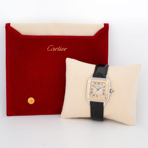 Montre Cartier - Montre Panthère cadran ivoire chiffres romains en acier et or jaune 58 Facettes