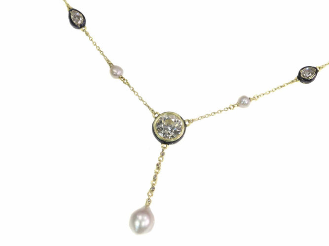 Collier Collier exquis en or avec diamants (5,28 carats) et perles des années 1850 58 Facettes 21007-0051