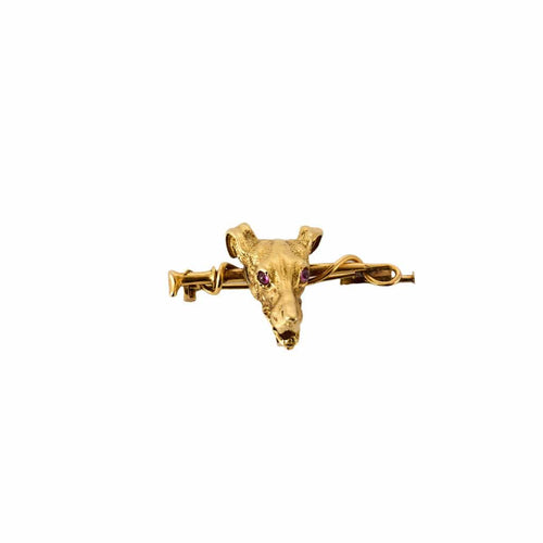 Broche Broche or jaune et rubis à motif de lévrier 58 Facettes SMA0086