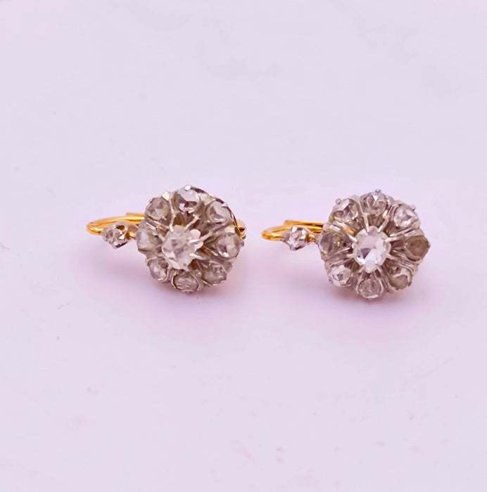 Boucles d'oreilles Paire de dormeuses or, platine, diamants 58 Facettes