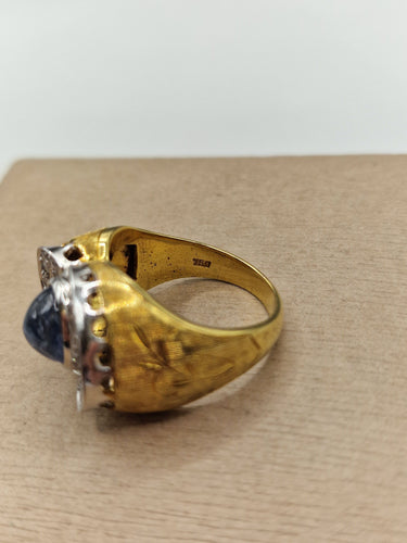 Bague 54 Bague cocktail vintage cabochon en or blanc et jaune, saphir et diamants 58 Facettes