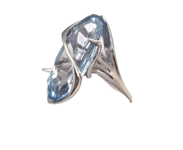 Bague 56 Bague or blanc 750 mil et aigue marine 58 Facettes