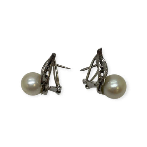 Boucles d'oreilles Boucles d’oreilles diamants et perle, or blanc 58 Facettes 330085714