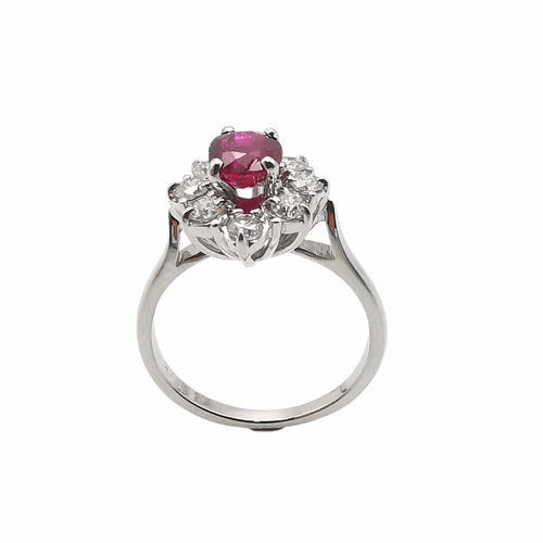 Bague 50 Bague marguerite en or blanc 18 carats, rubis et diamants 58 Facettes