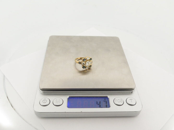 Bague 51 bague marguerite victorienne t51 sertie diamants 1.21ct saphir or jaune 18k 58 Facettes 270500