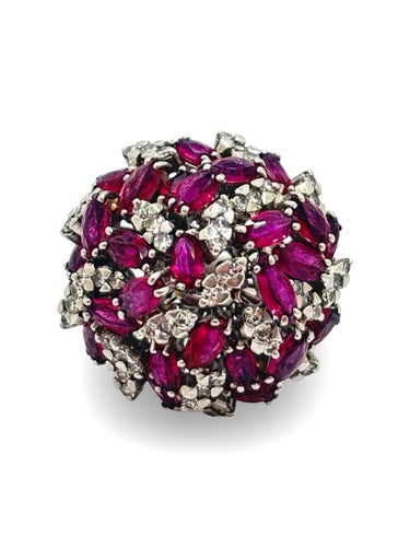 Bague 58 Bague ancienne or blanc diamants 0,35 ct et rubis 58 Facettes