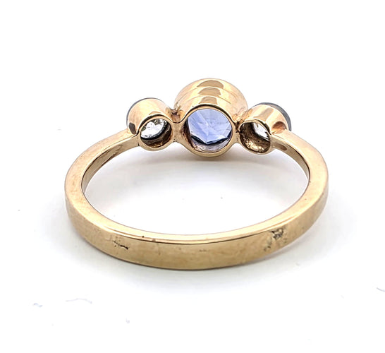 Bague 59 Bague vintage en or jaune avec saphir naturel et diamants 58 Facettes