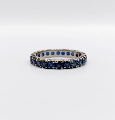 Vigselring amerikansk art deco vitguld 14k naturliga blå safirer 