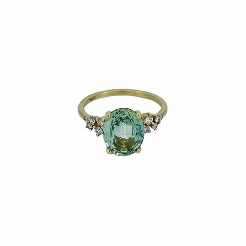 Bague 53 Bague or jaune saphir vert clair 58 Facettes