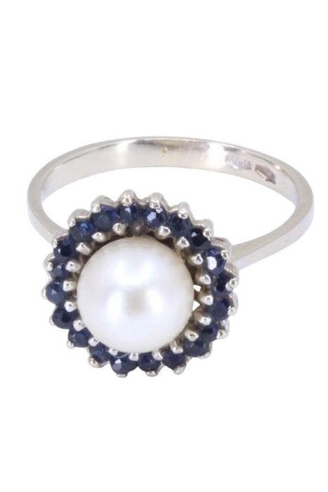 Bague 56 Bague or blanc perle et saphirs 58 Facettes 090091