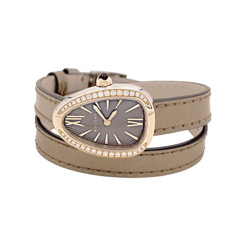 Montre Montre Bulgari, "Serpenti", en or rose, diamants, acier, cuir. 58 Facettes 34892