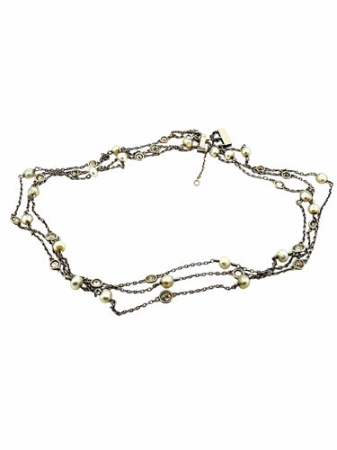 Collier Collier 3 rangs exceptionnel en or 18k, diamants old cut & perles fines – Joaillerie ancienne 58 Facettes